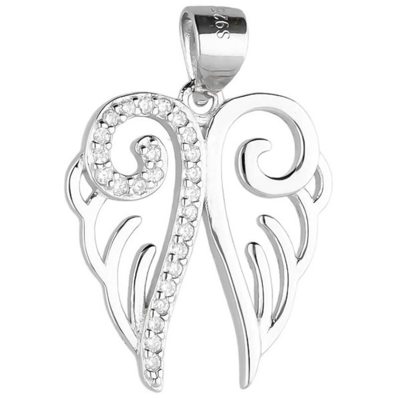 Stříbrný přívěsek - andělské křídlo, čiré kulaté zirkony | Argento.cz