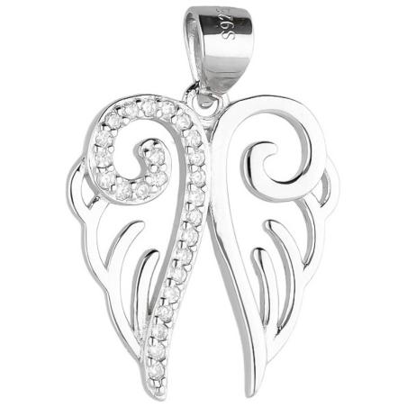 Stříbrný přívěsek - andělské křídlo, čiré kulaté zirkony | Argento.cz