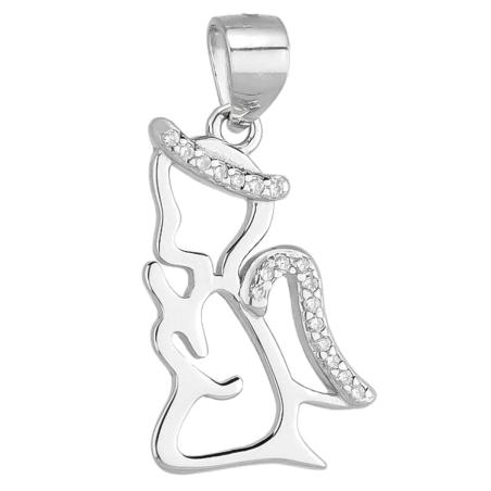 Stříbrný přívěsek - anděl, čiré kulaté zirkony | Argento.cz