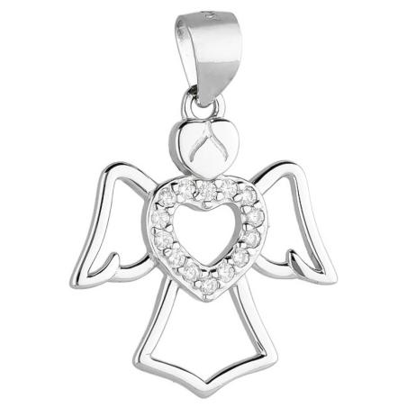 Stříbrný přívěsek - anděl, čiré kulaté zirkony | Argento.cz