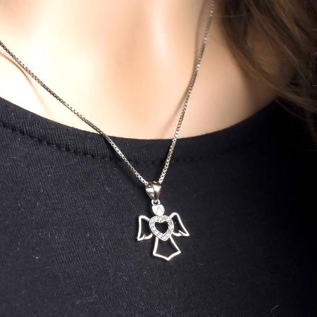Stříbrný přívěsek - anděl, čiré kulaté zirkony | Argento.cz