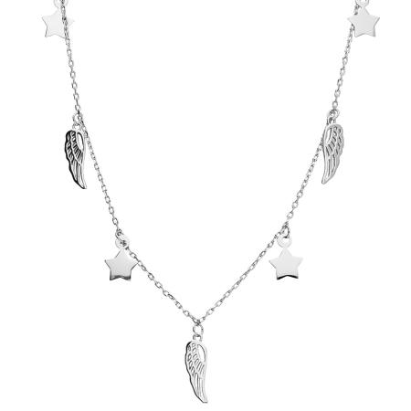 Stříbrný náhrdelník - andělské křídlo, hvězdička, délka 43 až 46 cm | Argento.cz