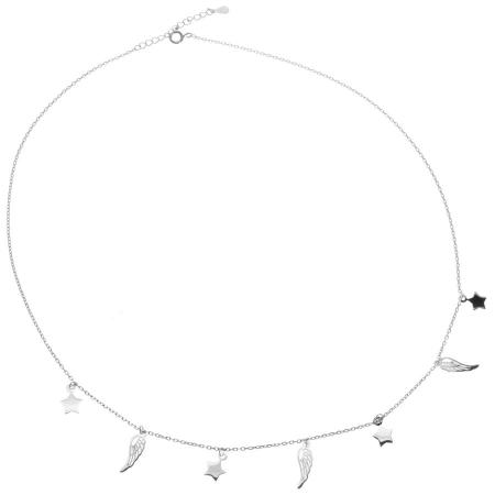 Stříbrný náhrdelník - andělské křídlo, hvězdička, délka 43 až 46 cm | Argento.cz