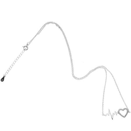 Stříbrný náhrdelník - srdíčko, EKG, čiré kulaté zirkony, délka 43 až 46 cm | Argento.cz
