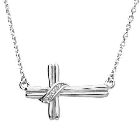 Stříbrný náhrdelník - křížek, čiré kulaté zirkony, délka 43 až 46 cm | Argento.cz