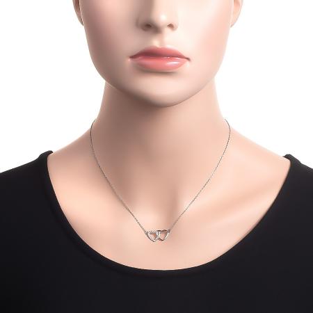 Stříbrný náhrdelník - srdíčko, čiré kulaté zirkony, délka 43 až 46 cm | Argento.cz