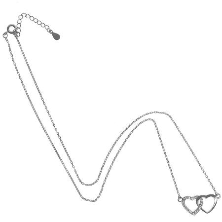 Stříbrný náhrdelník - srdíčko, čiré kulaté zirkony, délka 43 až 46 cm | Argento.cz