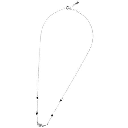 Stříbrný náhrdelník - andělské křídlo, černé zirkony ve tvaru kuličky, čiré kulaté zirkony, délka 43 až 46 cm | Argento.cz