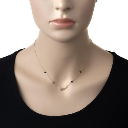 Pozlacený stříbrný náhrdelník - andělské křídlo, černé zirkony ve tvaru kuličky, čiré kulaté zirkony, délka 42 až 45 cm | Argent