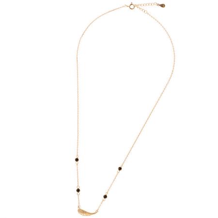 Pozlacený stříbrný náhrdelník - andělské křídlo, černé zirkony ve tvaru kuličky, čiré kulaté zirkony, délka 42 až 45 cm | Argent