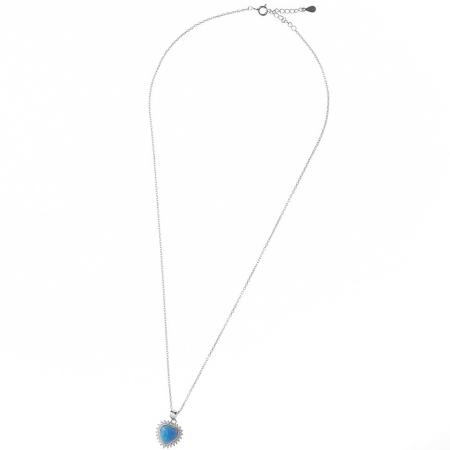 Stříbrný náhrdelník - srdíčko, modrý syntetický opál ve tvaru srdíčka, čiré kulaté zirkony, délka 43 až 46 cm | Argento.cz
