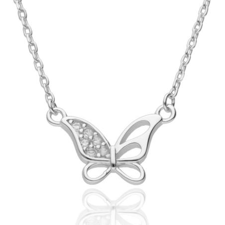 Stříbrný náhrdelník - motýl, čiré kulaté zirkony, délka 42 až 46 cm | Argento.cz