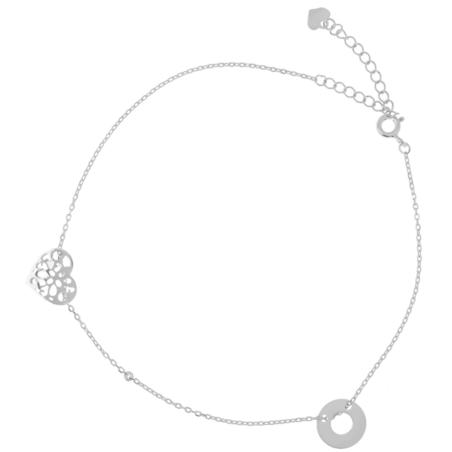 Stříbrný náramek na nohu - srdíčko, kruh, délka 22 až 26 cm | Argento.cz