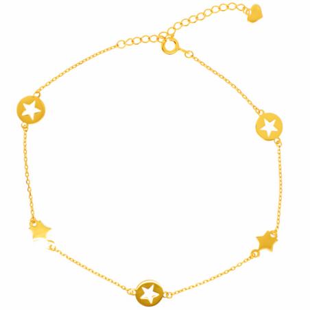 Pozlacený stříbrný náramek na nohu - srdíčko, hvězdička, délka 22 až 26 cm | Argento.cz