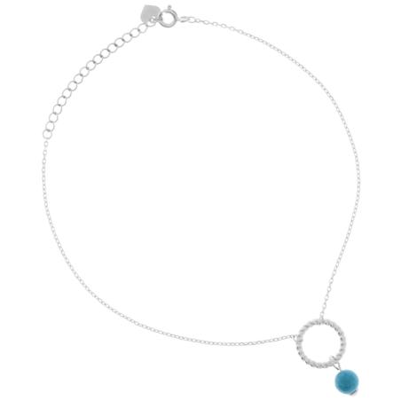 Stříbrný náramek na nohu - modrý syntetický tyrkysový korálek, délka 22 až 26 cm | Argento.cz