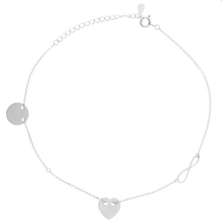 Stříbrný náramek na nohu - srdíčko, kruh, nekonečno, délka 22 až 26 cm | Argento.cz