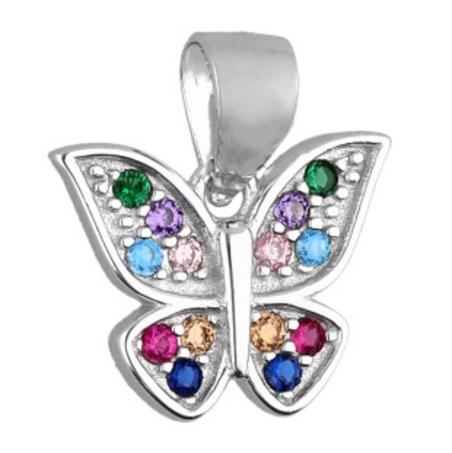 Stříbrný přívěsek - motýl, barevné kulaté zirkony | Argento.cz