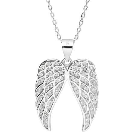 Stříbrný náhrdelník - andělské křídlo, čiré kulaté zirkony, délka 43 až 46 cm | Argento.cz