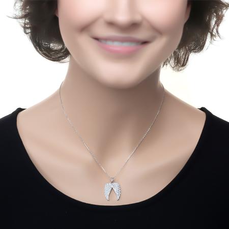 Stříbrný náhrdelník - andělské křídlo, čiré kulaté zirkony, délka 43 až 46 cm | Argento.cz