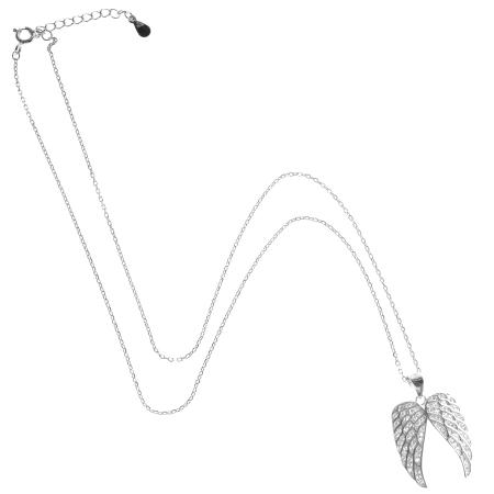 Stříbrný náhrdelník - andělské křídlo, čiré kulaté zirkony, délka 43 až 46 cm | Argento.cz