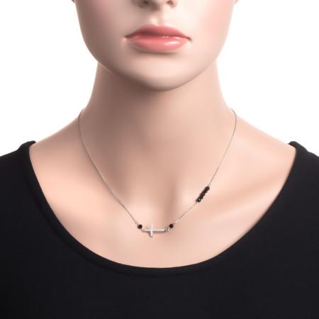 Stříbrný náhrdelník - křížek, černé zirkony ve tvaru kuličky, délka 44 až 47 cm | Argento.cz