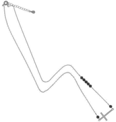 Stříbrný náhrdelník - křížek, černé zirkony ve tvaru kuličky, délka 44 až 47 cm | Argento.cz