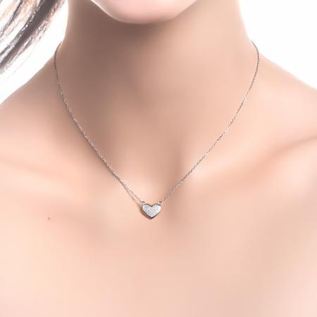 Stříbrný náhrdelník - srdíčko, čiré kulaté zirkony, délka 43 až 46 cm | Argento.cz