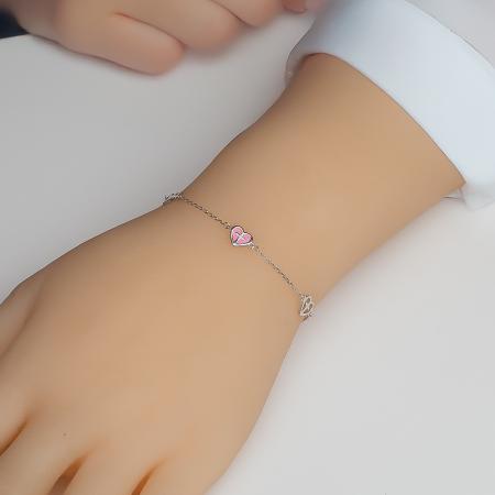 Stříbrný náramek - srdíčka, křížky, vzor Rolo, glazura, délka 16 až 19 cm | Argento.cz