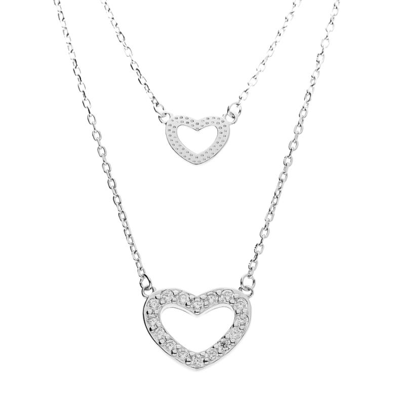 Stříbrný náhrdelník - srdíčko, čiré kulaté zirkony, délka 43 až 46 cm | Argento.cz