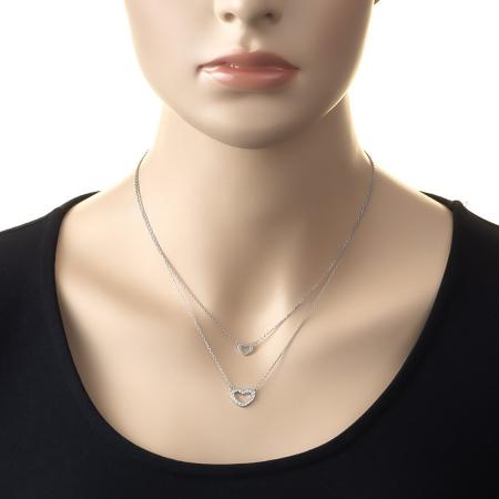 Stříbrný náhrdelník - srdíčko, čiré kulaté zirkony, délka 43 až 46 cm | Argento.cz
