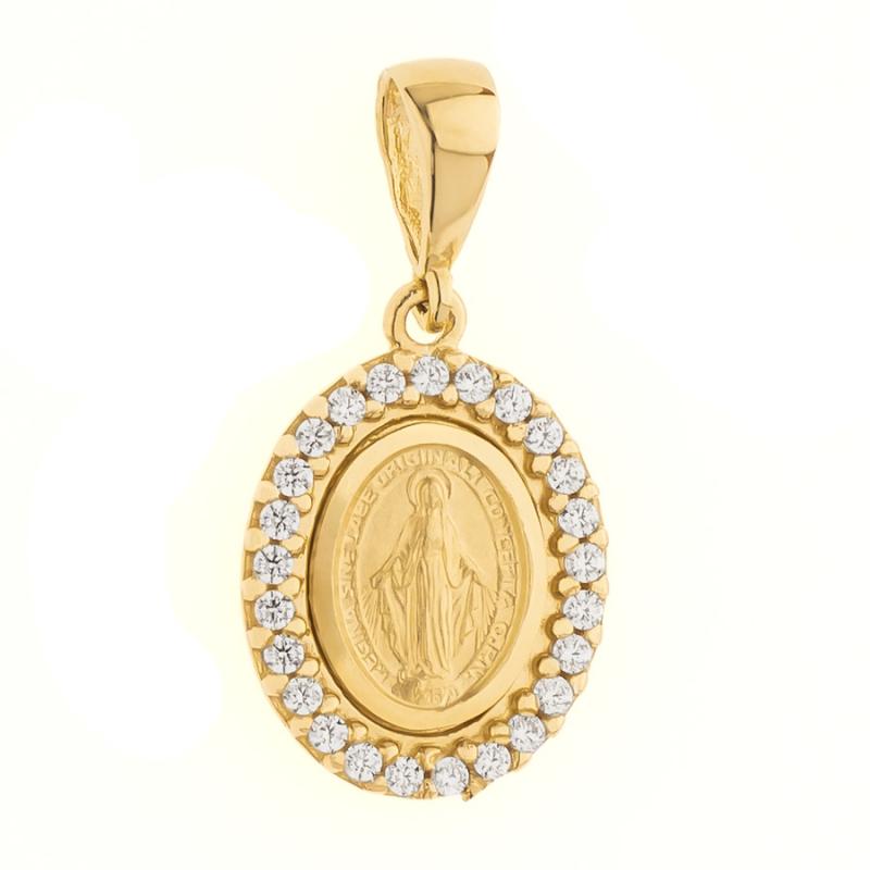 Zlatý přívěsek Zázračná medailka - čiré kulaté zirkony | Argento.cz