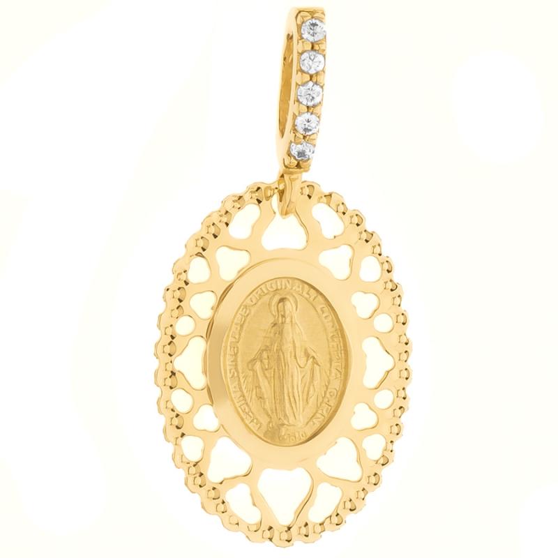 Zlatý přívěsek Zázračná medailka - čiré kulaté zirkony | Argento.cz