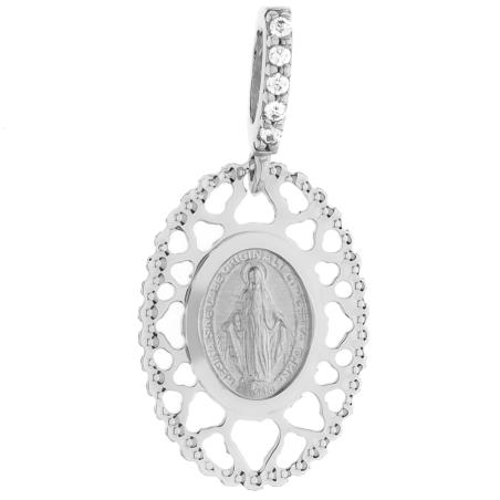 Přívěsek z bílého zlata Zázračná medailka - čiré kulaté zirkony | Argento.cz