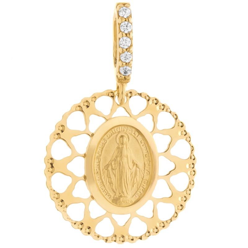 Zlatý přívěsek Zázračná medailka - čiré kulaté zirkony | Argento.cz