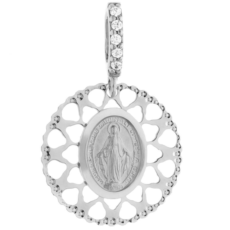 Přívěsek z bílého zlata Zázračná medailka - čiré kulaté zirkony | Argento.cz