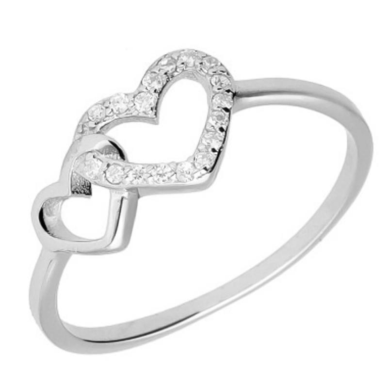 Stříbrný prsten - srdíčko, čiré kulaté zirkony | Argento.cz