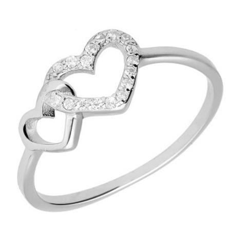 Stříbrný prsten - srdíčko, čiré kulaté zirkony | Argento.cz