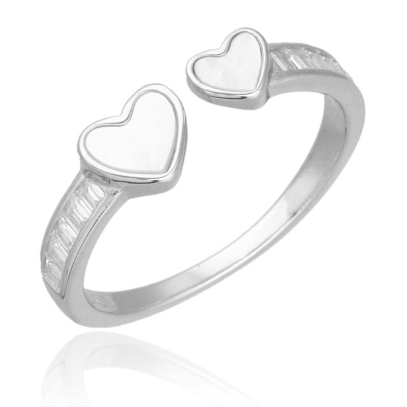 Stříbrný prsten - srdíčko, perleť, čiré zirkony | Argento.cz