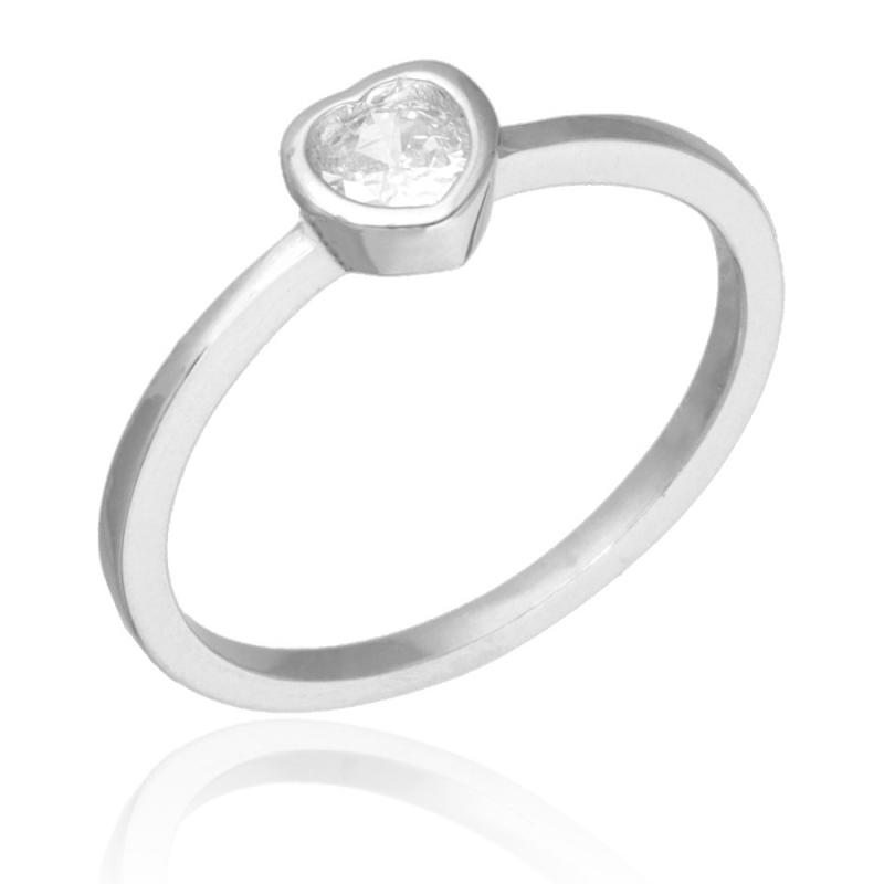 Stříbrný prsten - srdíčko, čirý kulatý zirkon | Argento.cz