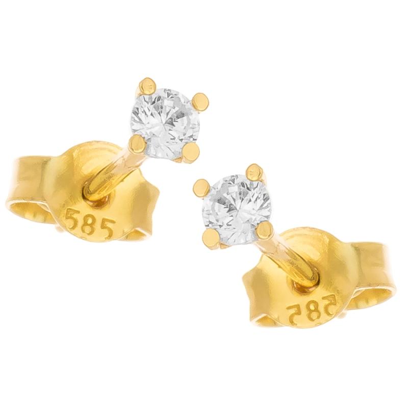 Zlaté náušnice - čirý kulatý zirkon, průměr 2,5 mm | Argento.cz