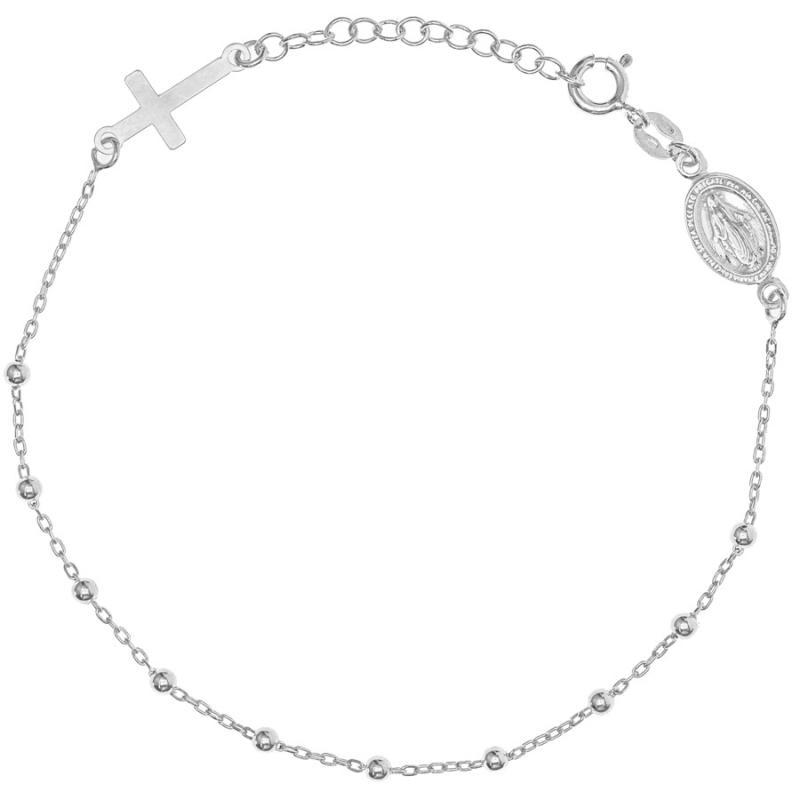 Stříbrný náramek růženec - 1 desítek, křížek, Zázračná medailka, délka 17 až 20 cm | Argento.cz