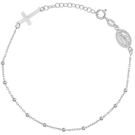 Stříbrný náramek růženec - 1 desítek, křížek, Zázračná medailka, délka 17 až 20 cm | Argento.cz