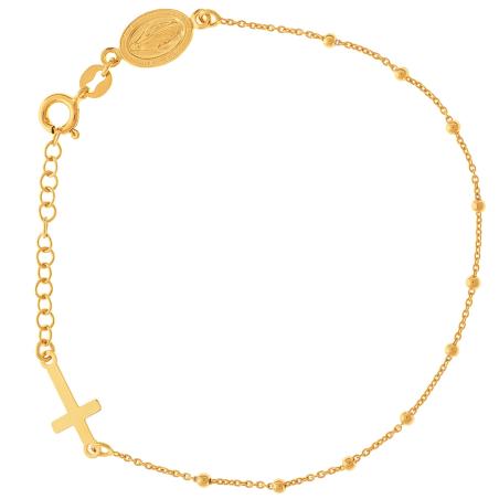 Pozlacený stříbrný náramek růženec - 1 desítek, křížek, Zázračná medailka, délka 18 až 21 cm | Argento.cz