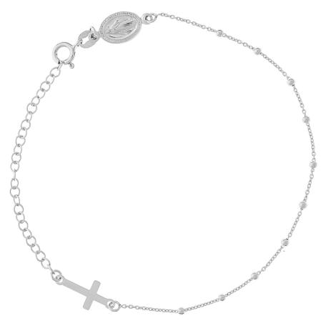Stříbrný náramek růženec - 1 desítek, křížek, Zázračná medailka, délka 18 až 24 cm | Argento.cz