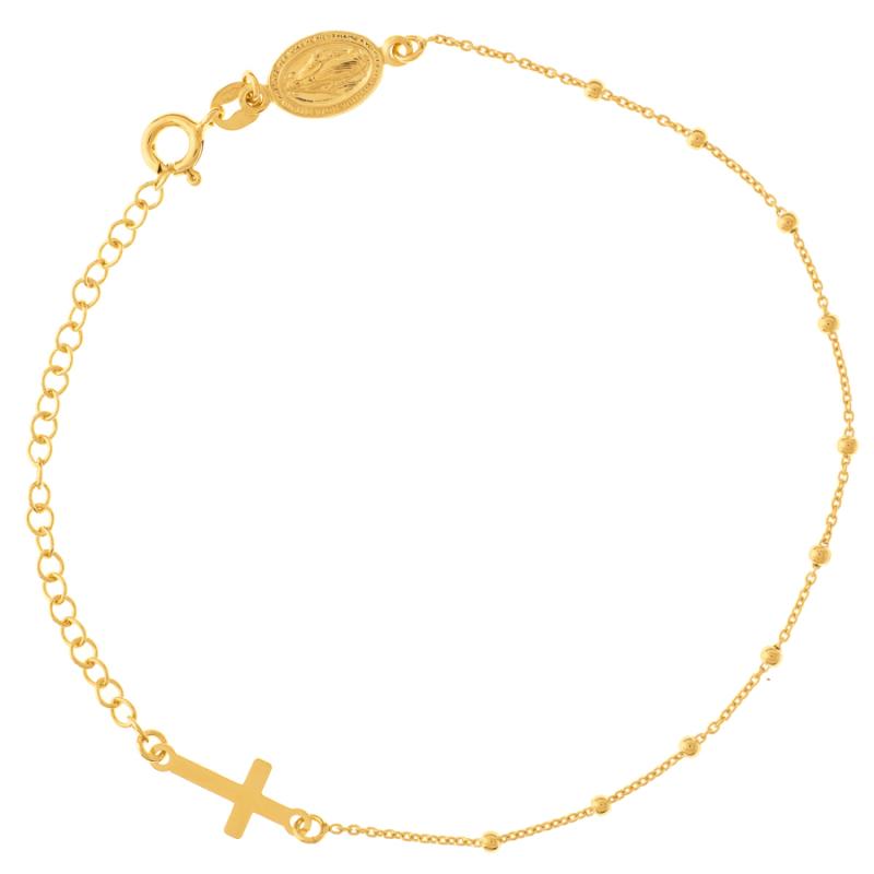 Pozlacený stříbrný náramek růženec - 1 desítek, křížek, Zázračná medailka, délka 18 až 24 cm | Argento.cz