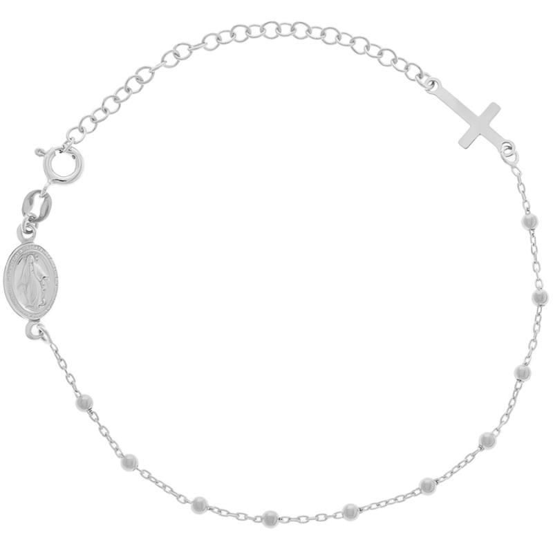 Stříbrný náramek růženec - 1 desítek, křížek, Zázračná medailka, délka 17 až 23 cm | Argento.cz