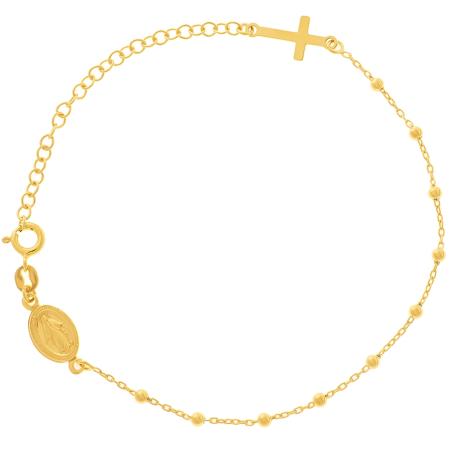 Pozlacený stříbrný náramek růženec - 1 desítek, křížek, Zázračná medailka, délka 17 až 23 cm | Argento.cz