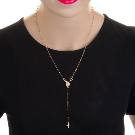 Pozlacený stříbrný náhrdelník - růženec, 5 desátků, křížek, Zázračná medailka, délka 50 cm | Argento.cz