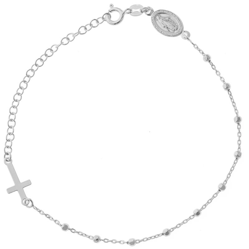 Stříbrný náramek růženec - 1 desítek, křížek, Zázračná medailka, délka 17 až 23 cm | Argento.cz