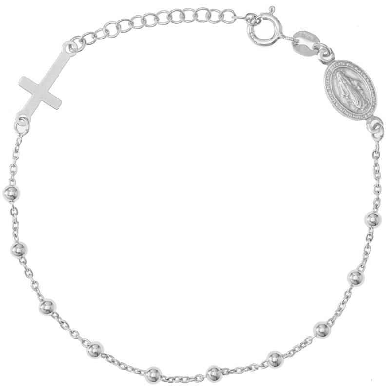 Stříbrný náramek růženec - 1 desítek, křížek, Zázračná medailka, délka 17 až 20 cm | Argento.cz